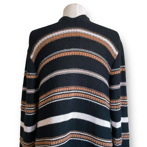Johnny Was Ada Cardigan Sz M Black Brown Stripe Alpaca Wool Fringe Boho Sweater - Picture 10 of 11